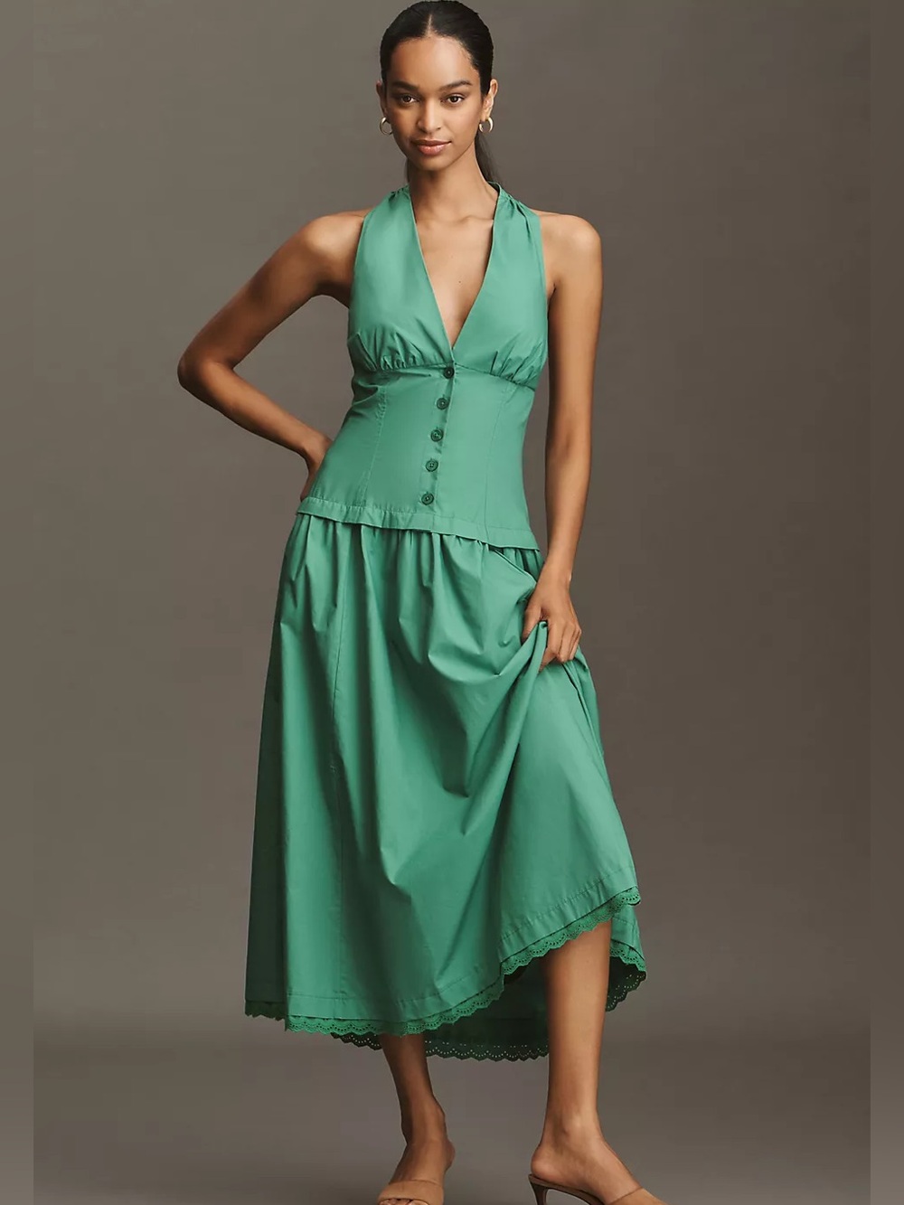 Anthropologie Emerald Halter Maxi Dress